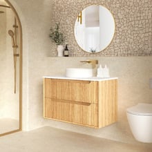 Byron Fluted 900mm Woodland Oak Wall Hung Single Vanity with Countertop